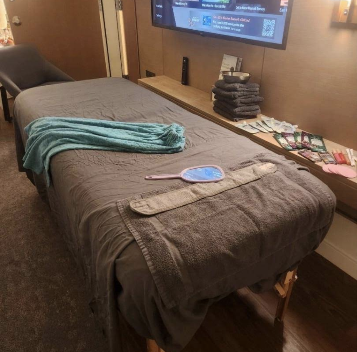 Prepared massage table in Ariana Massage And Spa